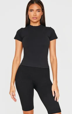 Basic Black Structured Snatched Rib Bike Shorts