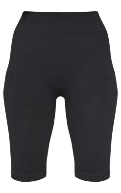 Basic Black Structured Snatched Rib Bike Shorts