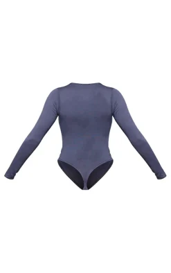 Basic Charcoal Crew Neck Long Sleeve Bodysuit