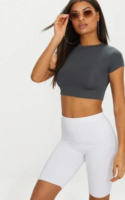 Basic Charcoal Grey Short Sleeve Crop T Shirt