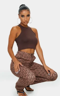 Basic Chocolate Jersey Racerback Crop Top