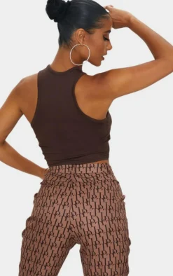 Basic Chocolate Jersey Racerback Crop Top