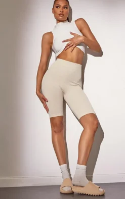 Basic Ecru Structured Snatched Rib Bike Shorts