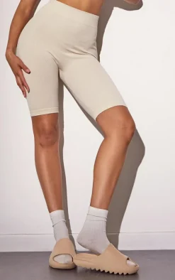 Basic Ecru Structured Snatched Rib Bike Shorts