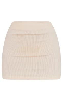 Basic Ecru Structured Snatched Rib Mini Skirt