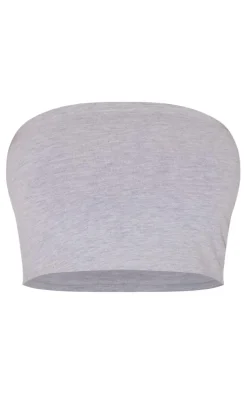 Basic Grey Marl Cotton Blend Bandeau Crop Top