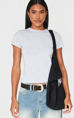 Basic Grey Marl Cotton Blend Fitted Crew Neck T Shirt