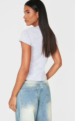 Basic Grey Marl Cotton Blend Fitted Crew Neck T Shirt