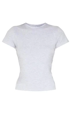 Basic Grey Marl Cotton Blend Fitted Crew Neck T Shirt