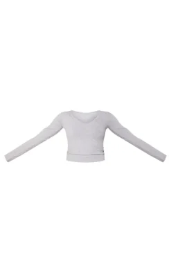 Basic Grey Marl Cotton Blend Longline Long Sleeve Top
