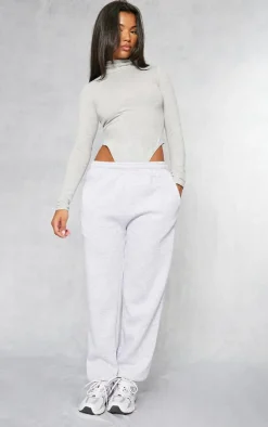 Basic Grey Marl Cotton Blend Roll Neck Bodysuit