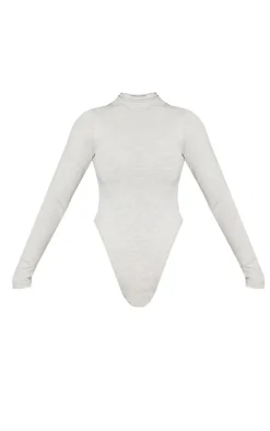 Basic Grey Marl Cotton Blend Roll Neck Bodysuit