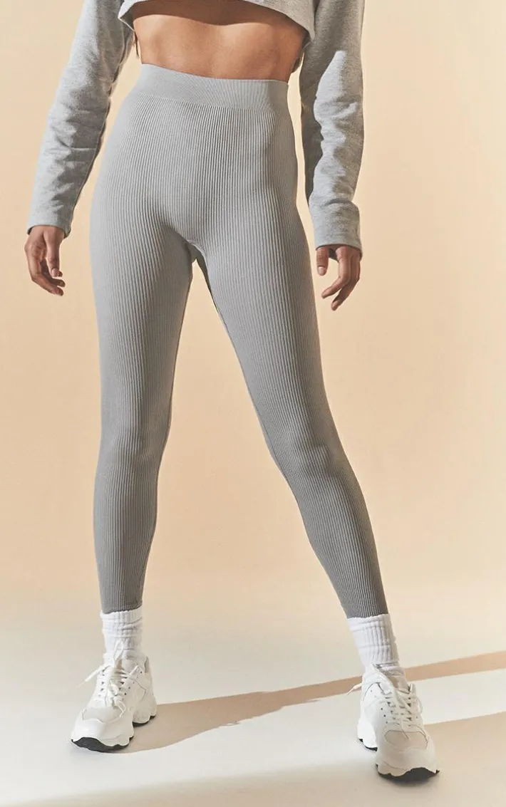 Basic Grey Marl Structured Snatched Rib Leggings