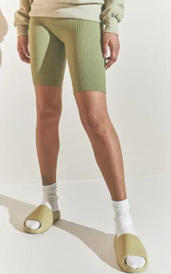 Basic Khaki Structured Snatched Rib Bike Shorts