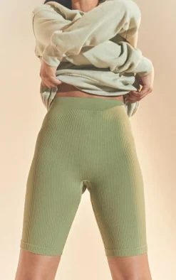 Basic Khaki Structured Snatched Rib Bike Shorts