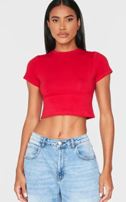 Basic Red Short Sleeve Crop T Shirt