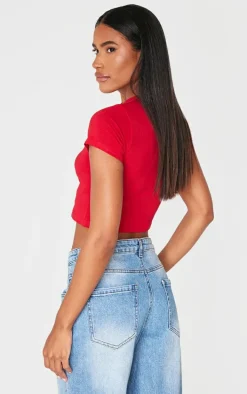Basic Red Short Sleeve Crop T Shirt