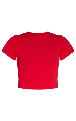Basic Red Short Sleeve Crop T Shirt