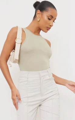 Basic Sage Green Slinky Racer Bodysuit
