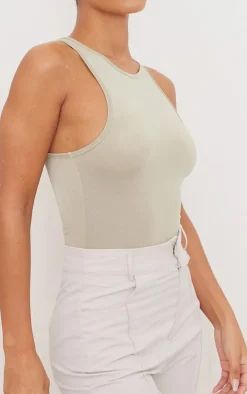 Basic Sage Green Slinky Racer Bodysuit