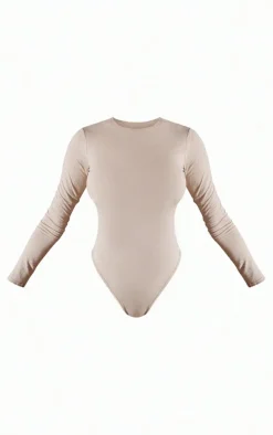 Basic Stone Crew Neck Long Sleeve Bodysuit