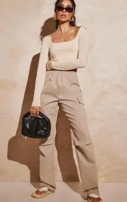 Basic Stone Slinky Square Neck Crop Top