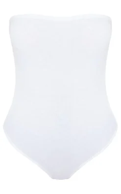 Basic White Cotton Blend Bandeau Bodysuit