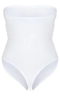 Basic White Cotton Blend Bandeau Bodysuit