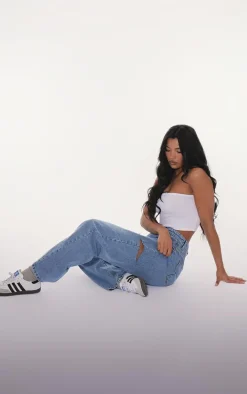 Basic White Cotton Blend Bandeau Crop Top