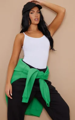 Basic White Cotton Blend Scoop Neck Bodysuit