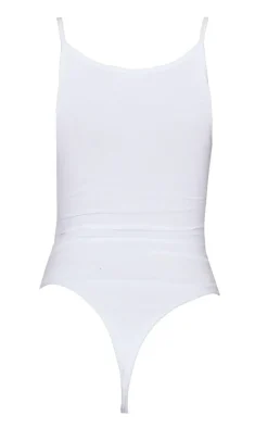 Basic White Cotton Blend Scoop Neck Bodysuit