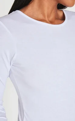 Basic White Cotton Blend Crew Neck Bodysuit