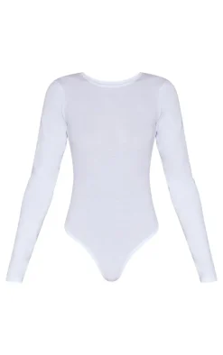 Basic White Cotton Blend Crew Neck Bodysuit