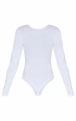 Basic White Cotton Blend Crew Neck Bodysuit