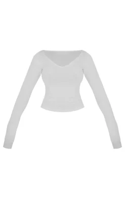Basic White Cotton Blend Longline Long Sleeve Top