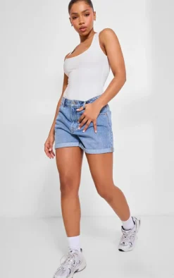 Basic White Cotton Blend Racer Back Bodysuit