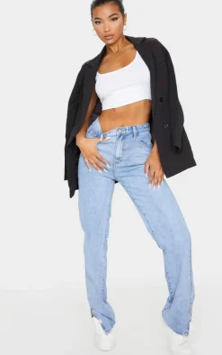 Basic White Cotton Blend Scoop Neck Crop Top