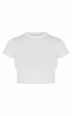 Basic White Cotton Blend Short Sleeve Crop Top