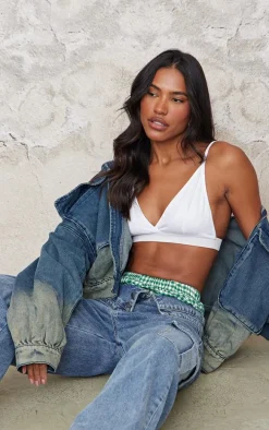 Basic White Cotton Blend Triangle Bralet