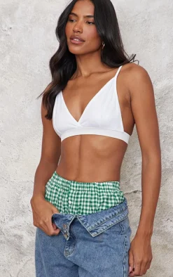 Basic White Cotton Blend Triangle Bralet