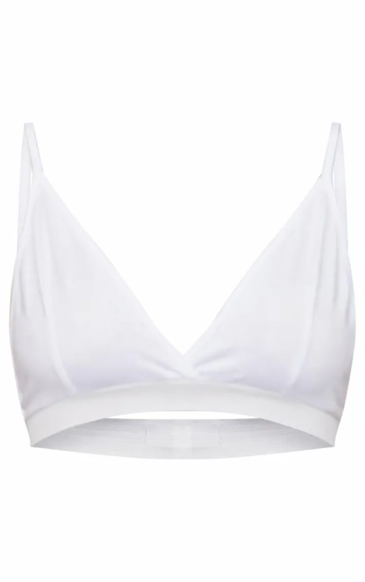 Basic White Cotton Blend Triangle Bralet
