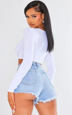 Basic White Rib Long Sleeve Crop Top