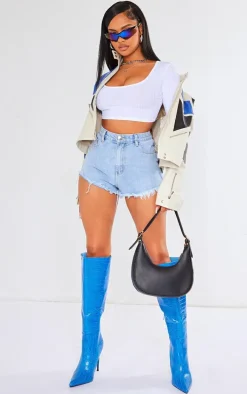 Basic White Rib Long Sleeve Crop Top