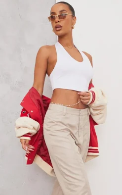 Basic White Slinky Scoop Neck Halter Top