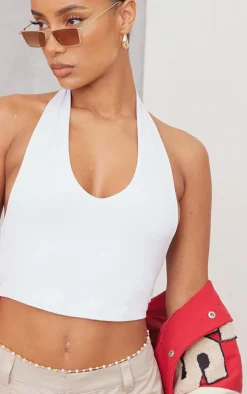 Basic White Slinky Scoop Neck Halter Top