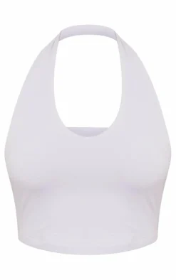 Basic White Slinky Scoop Neck Halter Top