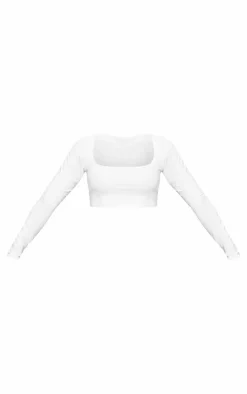 Basic White Slinky Square Neck Crop Top