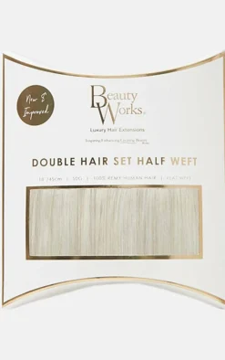 Beauty Works Double Hair Set Weft Clip In 18 Inch Pure Platinum 50 Grams