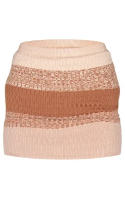 Beige Absract Knitted Mini Skirt