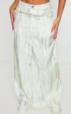 Beige Abstract Printed Woven Tailored Maxi Skirt